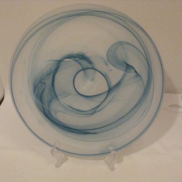 Artisan Ware Art Glass Ice Blue & White Swirl Design Serving Plate / Platter, - Picture 3 of 10